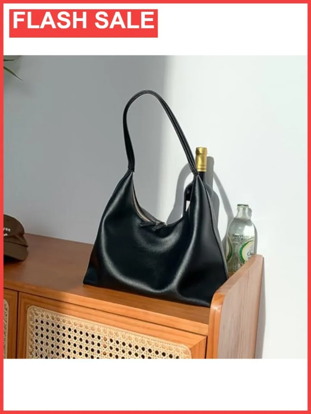 Small Vegan Leather Hobo Bag Slouchy Crescent Shoulder Purse for Women